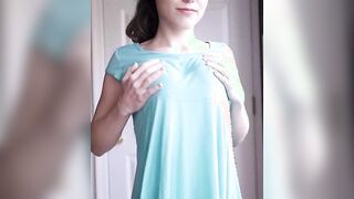 poking through her little blue dress