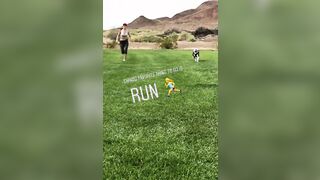 Running with the dog in a sports bra.