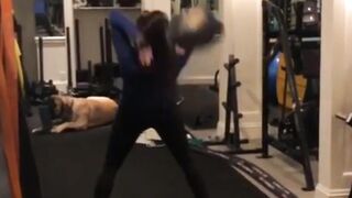 Steph getting a workout (and exposing a little buttcrack in the process)