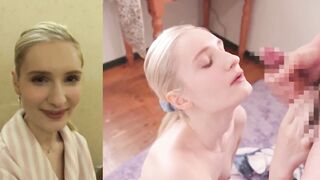 Cute blonde gives blowjob and gets a facial (00:48 for cute facial expression)