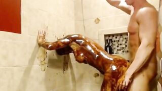 Girl Covered In Chocolate Fucked In The Bathroom