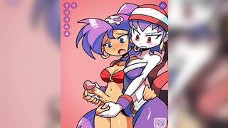 Risky jerking Shantae while cupping her balls