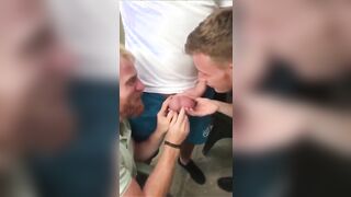 Just letting his friend's suck his balls