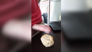 [proof] cum on food and eat, glazed Cinnabon