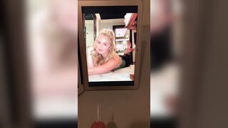 Cumtribute for a beautiful blondes face and feet