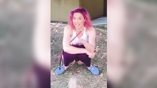 Whitney Cummings taking a piss on the grass on Instagram