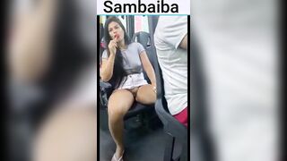Hot woman doesn't mind getting on the bus without panties and being recorded!