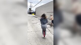 Chloe Bennet's booty bouncing on a pogo stick